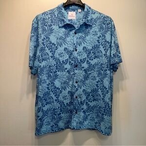 Caribbean Roundtree Yorke Hawaiian Shirt XXL Blue Tropical Floral Knit Resort